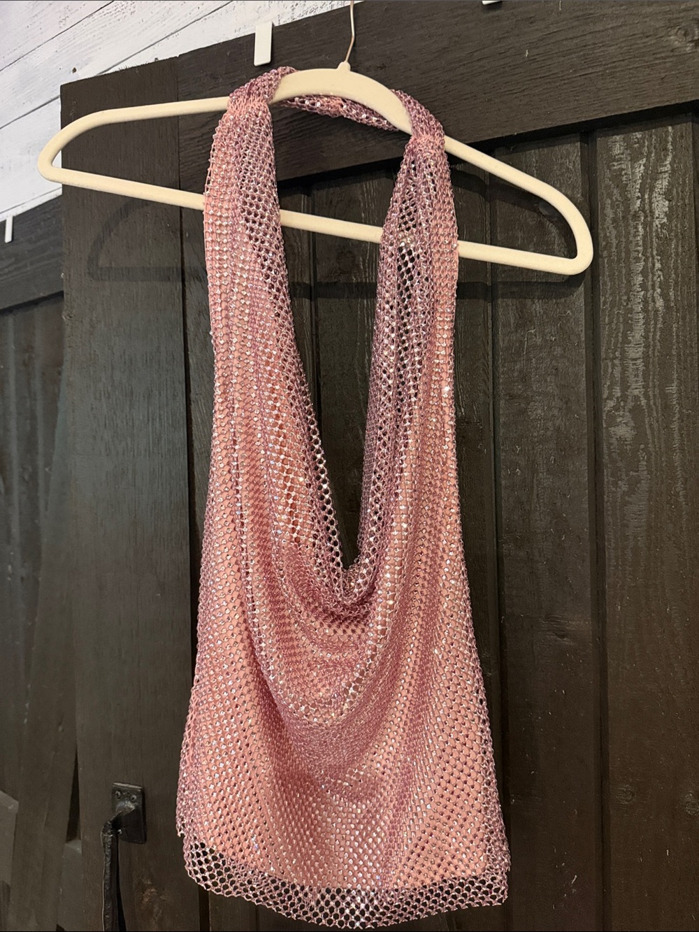 Rose Pink Sequin Halter Party Dress Top